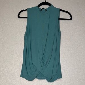SHEIN Medium Turquoise Twist Front Mock Neck Tank Top